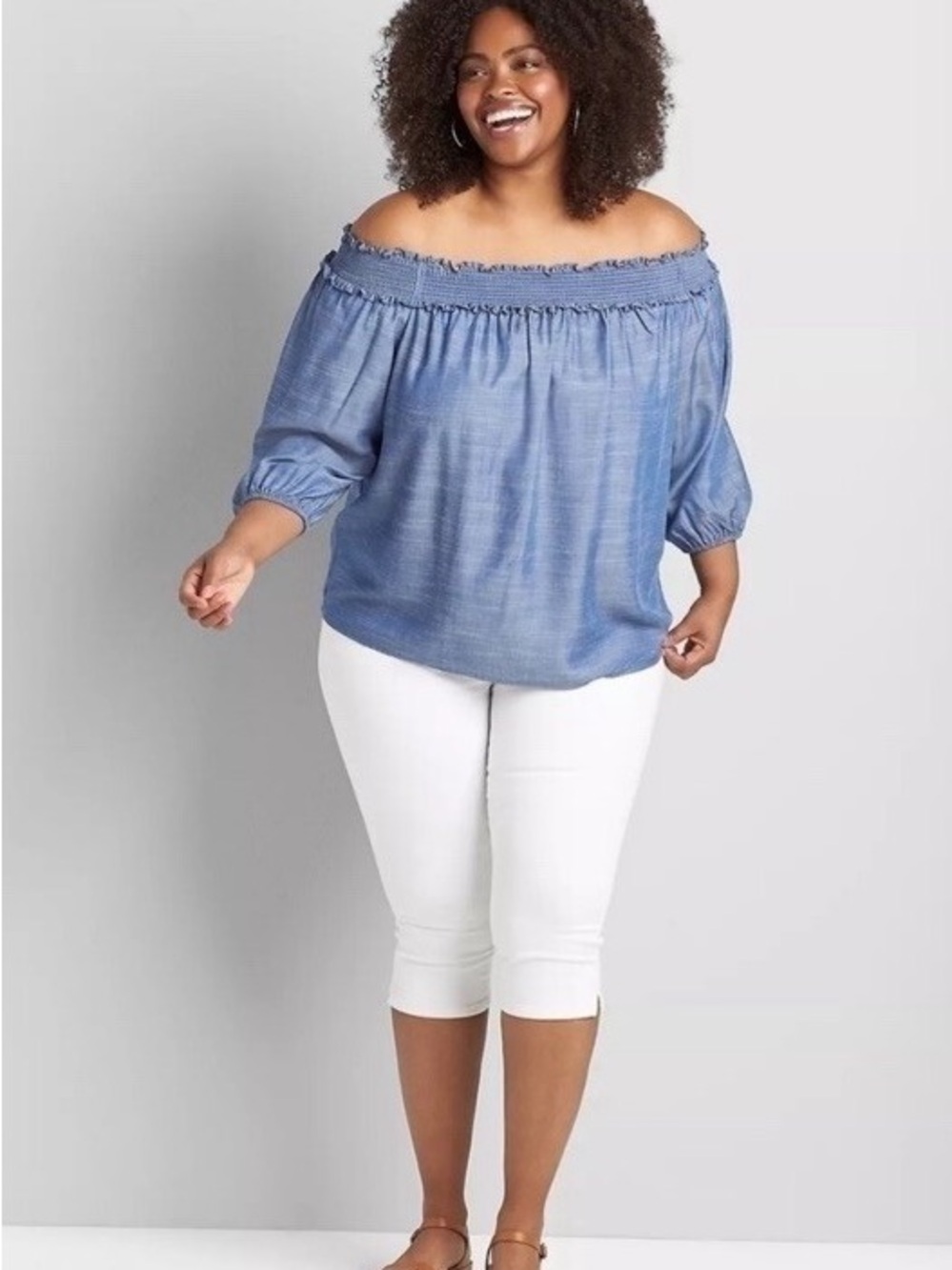 Lane Bryant Blue Off-Shoulder Peasant Blouse